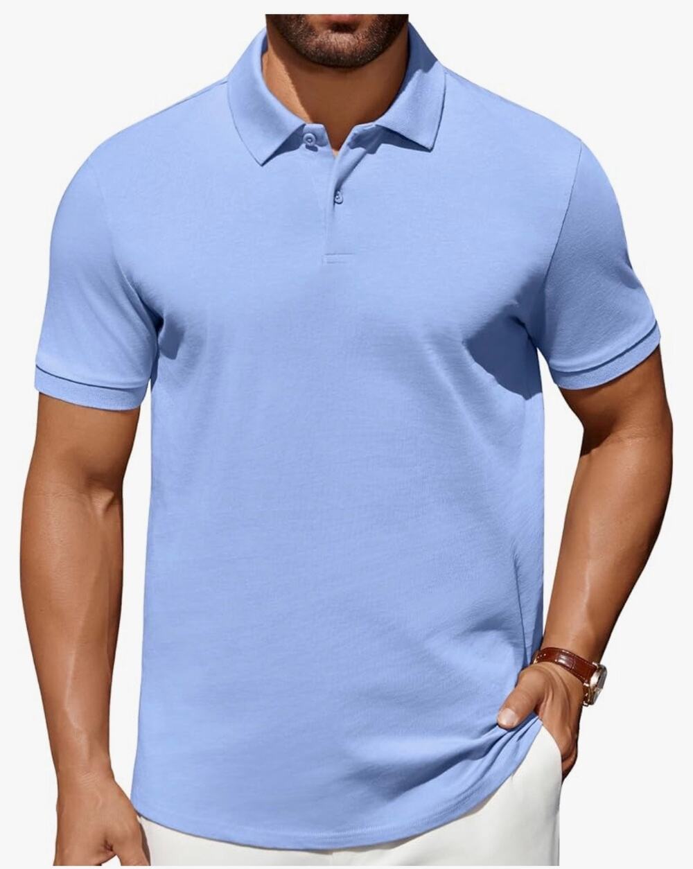 Coofandy Mens New Blue Textured Knit Short Sleeve Polo Golf Shirt Size 3XL